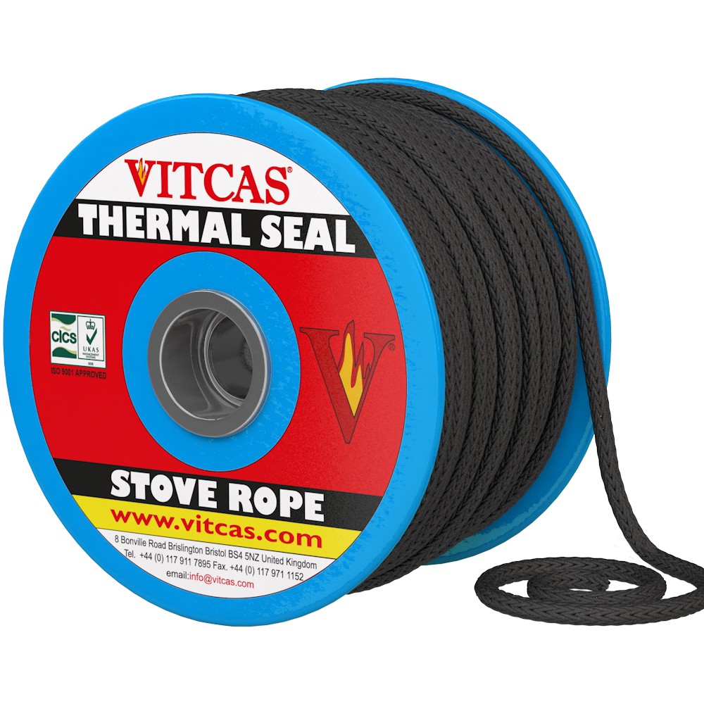 Black Vitcas glass fibre stove rope